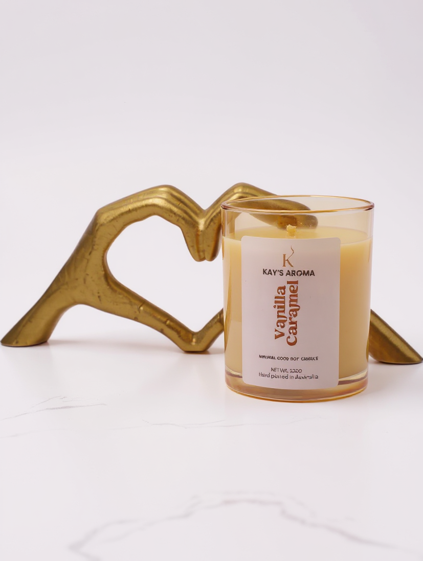 Vanilla Caramel handmade coco-soy scented candle 220g with cotton wick
