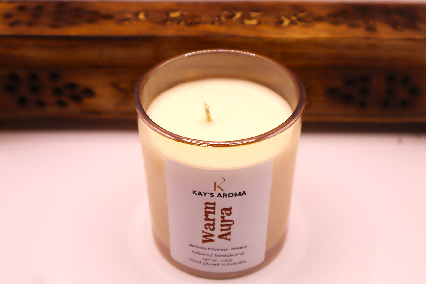 Warm Aura handmade coco-soy scented candle 220g with cotton wick