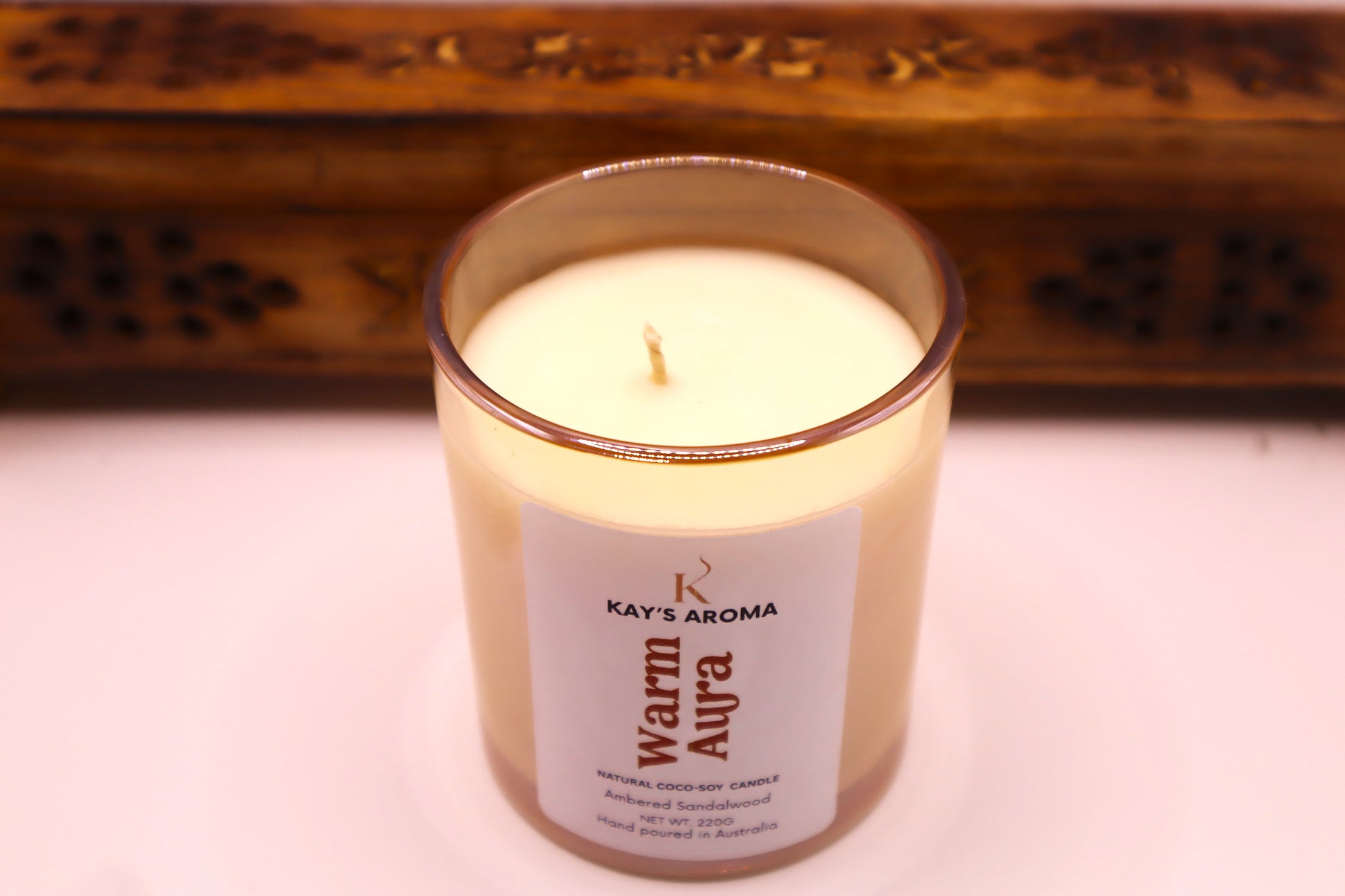 Warm Aura handmade coco-soy scented candle 220g with cotton wick