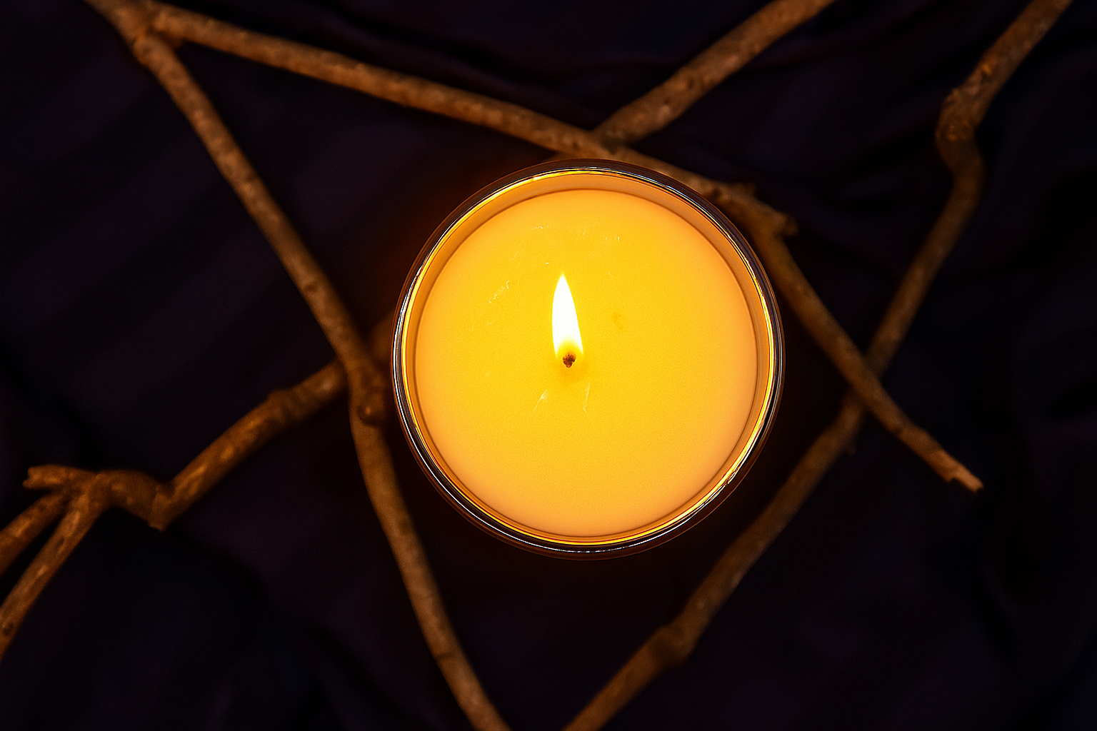 Woodsy Petals candle showing fragrance notes: blue cypress and jasmine