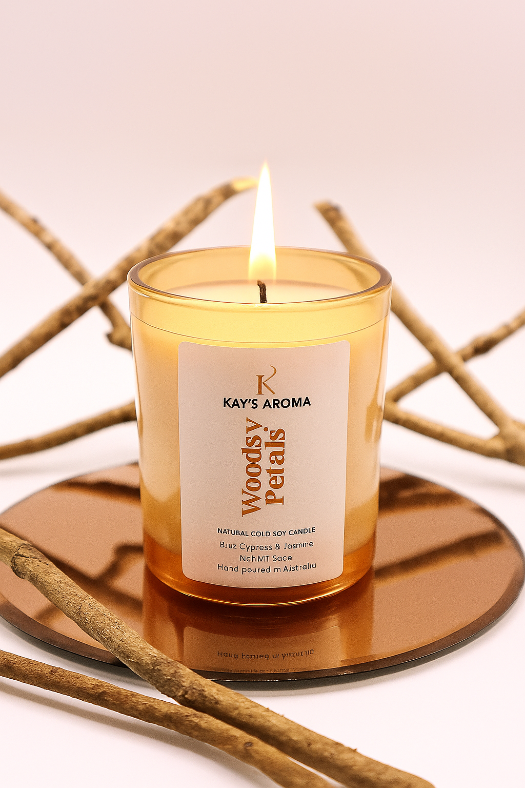 Woodsy Petals handmade coco-soy scented candle 220g with cotton wick